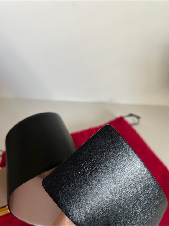 Valentino Black Leather Belt with Gold V Buckle main image 2